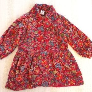 REDUCED!VTG April Cornell Girls Cotton Velvet Coat Size:2 Color-Raspberry Floral